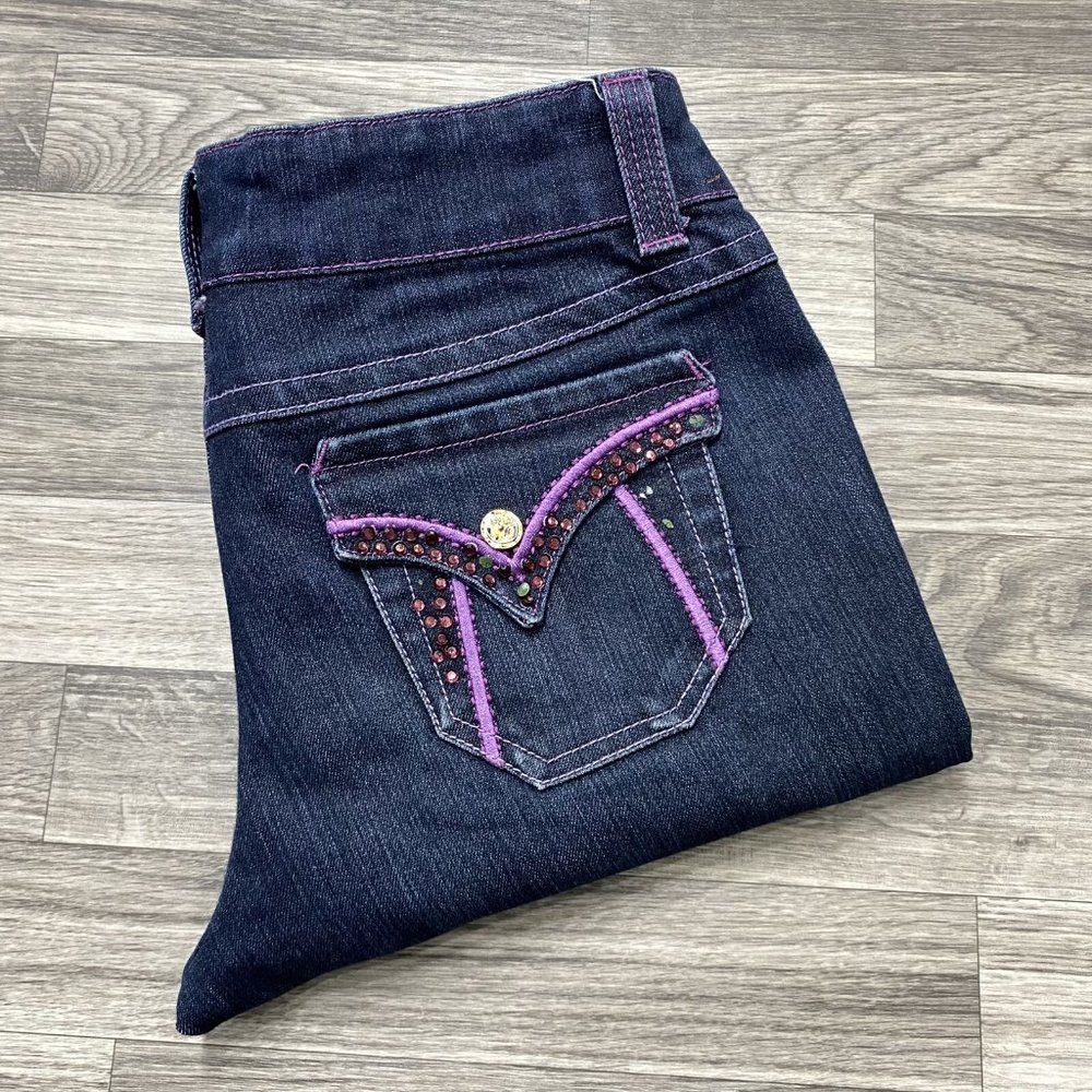 JOUJOU ROYALE Straight Leg Low Rise Dark Wash Blue Denim Jeans Women's 30 Waist